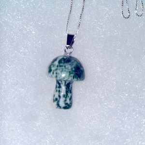 Boho natural Jade Mushroom Sterling Silver Neckl…